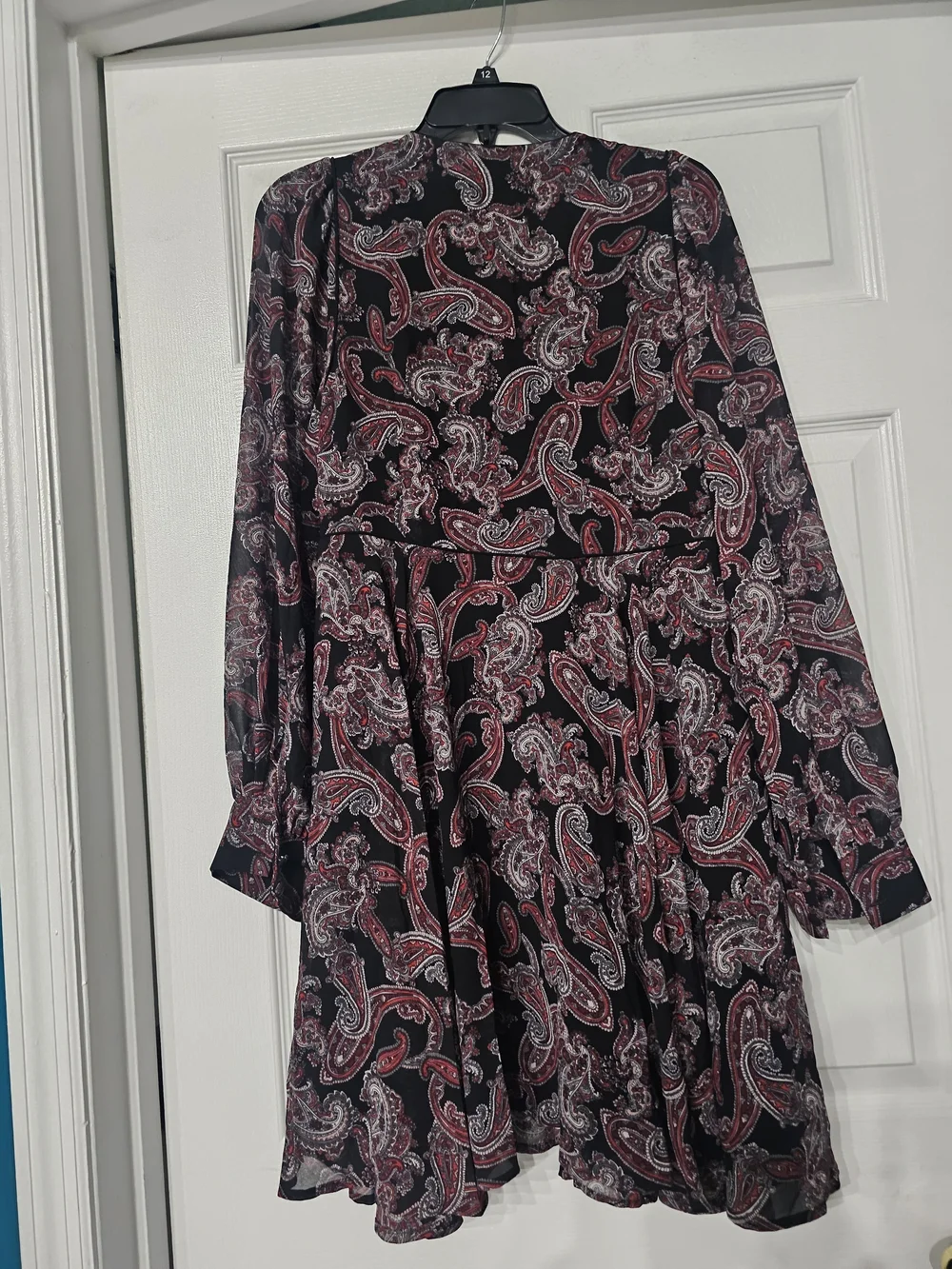 Michael Kors Black Paisley Long Sleeve Tiered Dress with Red Accents